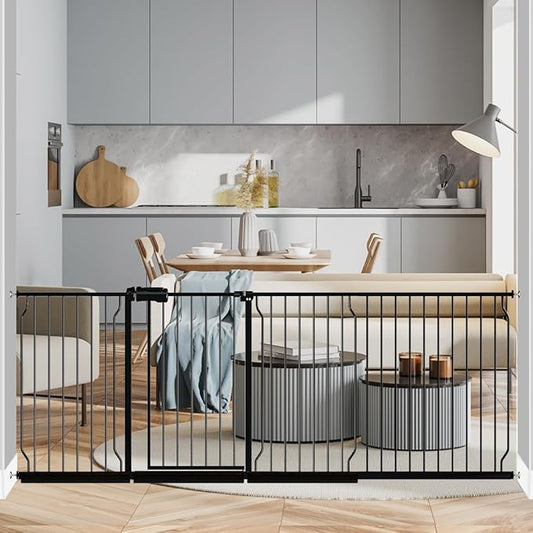 Fairy Baby Extra Wide Baby Gate 85.8-90.5 Inch Wide, Walk Through Pressure Mounted No Drill, Long and Large Tension Gate for Pet and Kids-PawvioPets