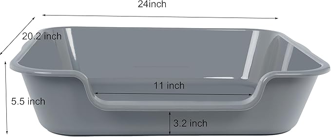 2 Pack of Extra Large Cat Litter Box (ABS Material), Low Entry Senior Litter Pen for Geriatric Kitty Big Cats, Jumbo Pet Safe Litter Boxes Tray for Indoor Pets Potty (Gray, 24" L x 20" W)-PawvioPets