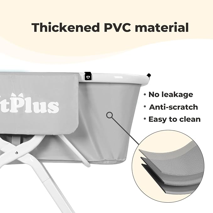 Elevated Dog Bathtub, 5 Height Adjustable Portable Dog Wash Station for Small to Large Pets, Foldable Bathing Tub with Storage & Anti-Slip Design Gray-PawvioPets