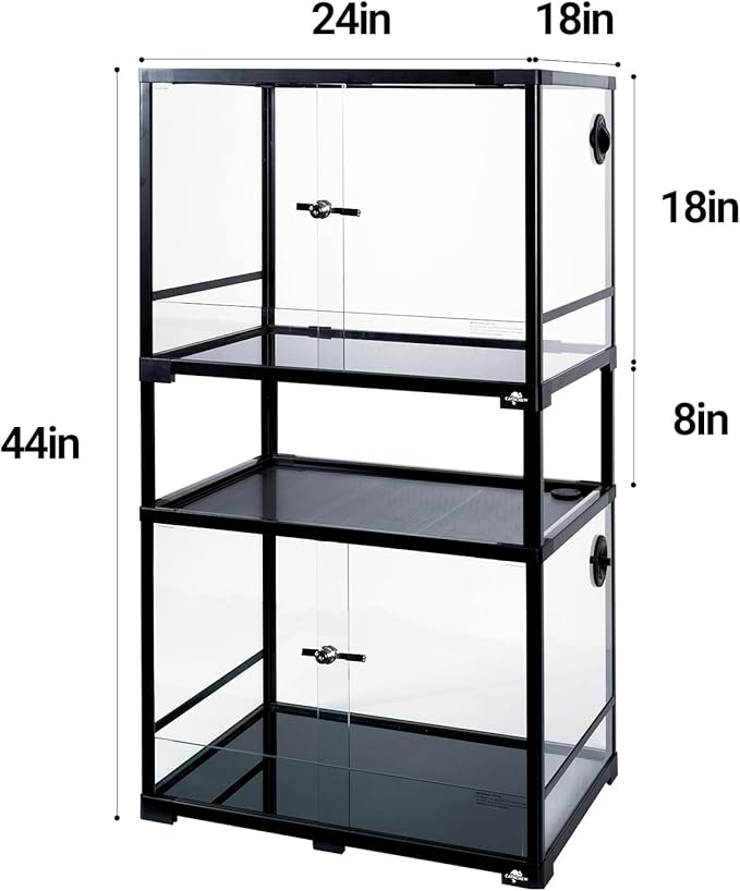 Double Stacked Reptile Tank, 24" x 18" x 44" Tall Reptiles Terrarium, Front Opening, Full Vision, Knock Down, 2 Pack 34 Gallon Glass Cage for Reptile, Bearded Dragon, Lizard, Snake, Gecko-PawvioPets