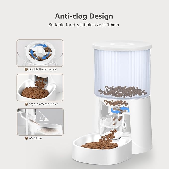 Automatic Cat Feeder: 4L Timed Cats Food Dispenser Programmable 1-6 Meal for Cat and Small Medium Dog- Auto Pet Feeder Dual Power Supply with Desiccant Bag& | Easy to Clean White-PawvioPets