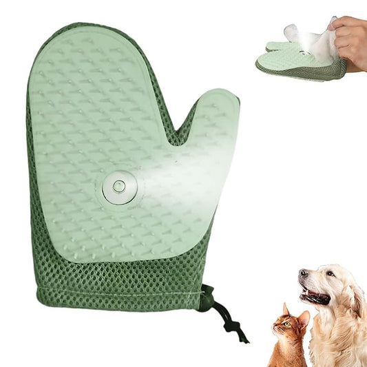 All-in-One Grooming Mist Glove for Pets, Cat Grooming Steam Gloves, Double Sided Pet Hair Remover Gloves for Clothes Furniture, Removal Glove Tool For Long Short Curly Dogs Cats Hair (Green)-PawvioPets