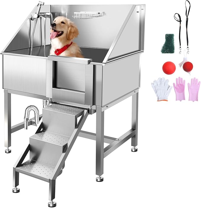 Dog Washing Station 38'' Stainless Steel Pet Grooming Tub for Large Dogs Over-Size Professional Dog Grooming Bathtub Station Wash Shower Sink Pet Grooming Bathtub Station,Right Door-PawvioPets