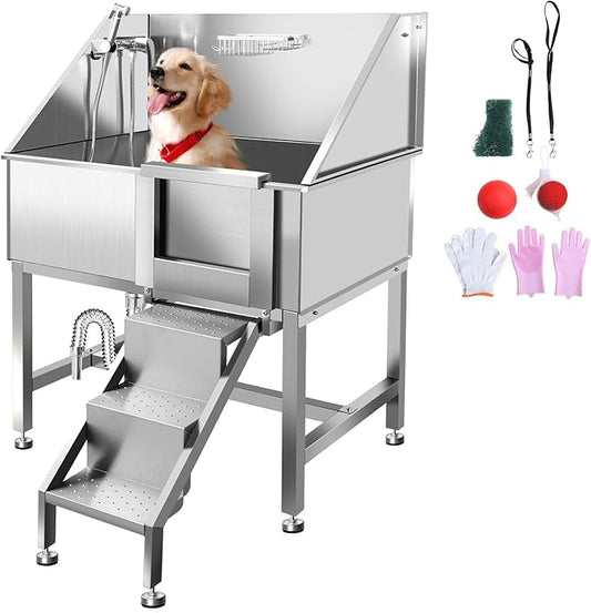 Dog Washing Station 38'' Stainless Steel Pet Grooming Tub for Large Dogs Over-Size Professional Dog Grooming Bathtub Station Wash Shower Sink Pet Grooming Bathtub Station,Right Door-PawvioPets