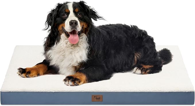 Dog Beds for Large Dogs, Orthopedic Dog Bed for Extra Large Dogs, Big Waterproof Pet Bed with Washable Removable Oxford Cover, Blue White-PawvioPets