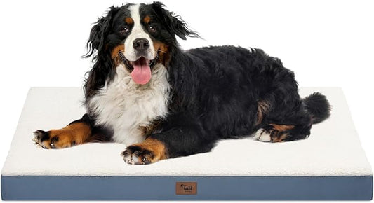 Dog Beds for Large Dogs, Orthopedic Dog Bed for Extra Large Dogs, Big Waterproof Pet Bed with Washable Removable Oxford Cover, Blue White-PawvioPets