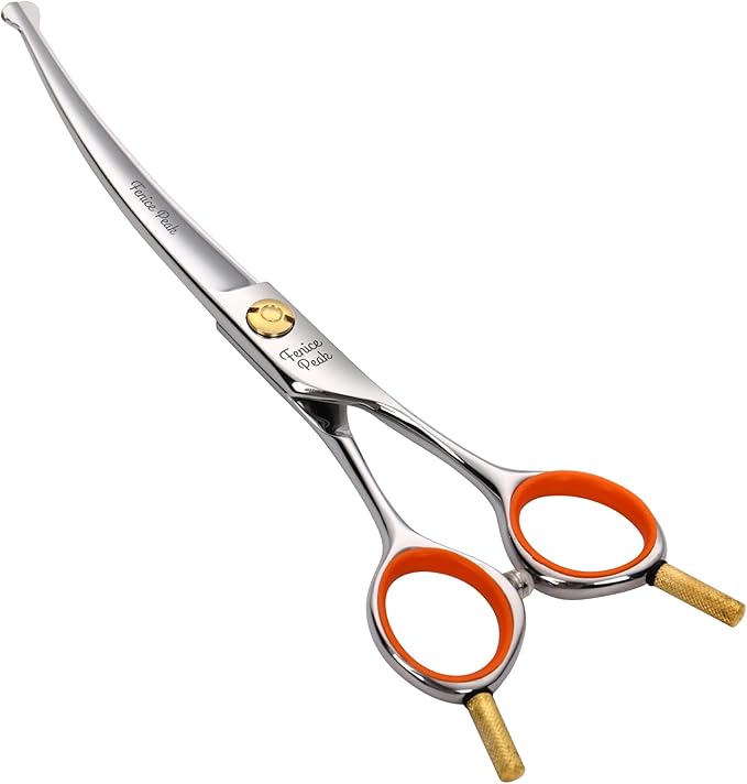 Fenice Peak 6'' Small Curved Scissors Lightweight Dog and Cat Grooming Scissors with Safety Round Tip JP440C Stainless Steel Sharp Blades for Body Facial Nose Ear and Paw Hair Easy Use-PawvioPets