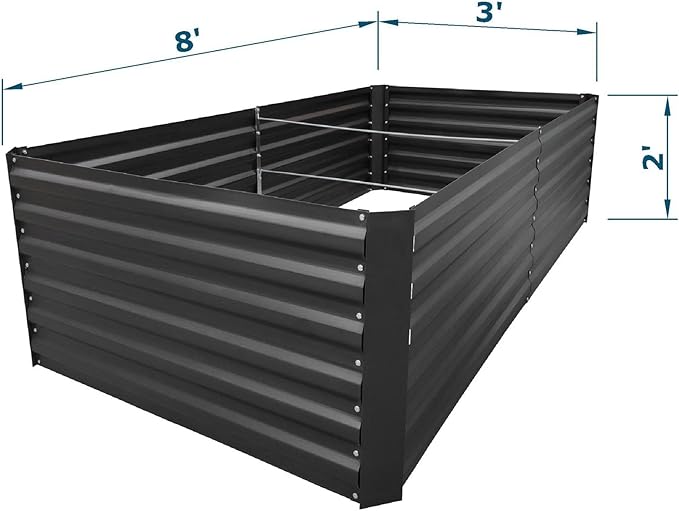 8x3x2FT Metal Raised Garden Bed Kit, Galvanized Outdoor Garden Bed Planter Box for Vegetables, Flowers, Herbs, Succulents and More, Black-PawvioPets