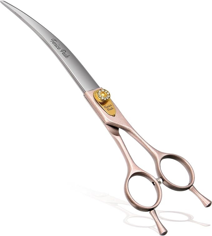 Fenice Peak Professional Curved Dog Grooming Scissors 7'' Rose Gold 440C Stainless Steel Pet Cutting Shears Safety Trimming Shearing for Dogs Cats-PawvioPets