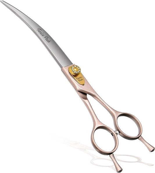 Fenice Peak Professional Curved Dog Grooming Scissors 7'' Rose Gold 440C Stainless Steel Pet Cutting Shears Safety Trimming Shearing for Dogs Cats-PawvioPets