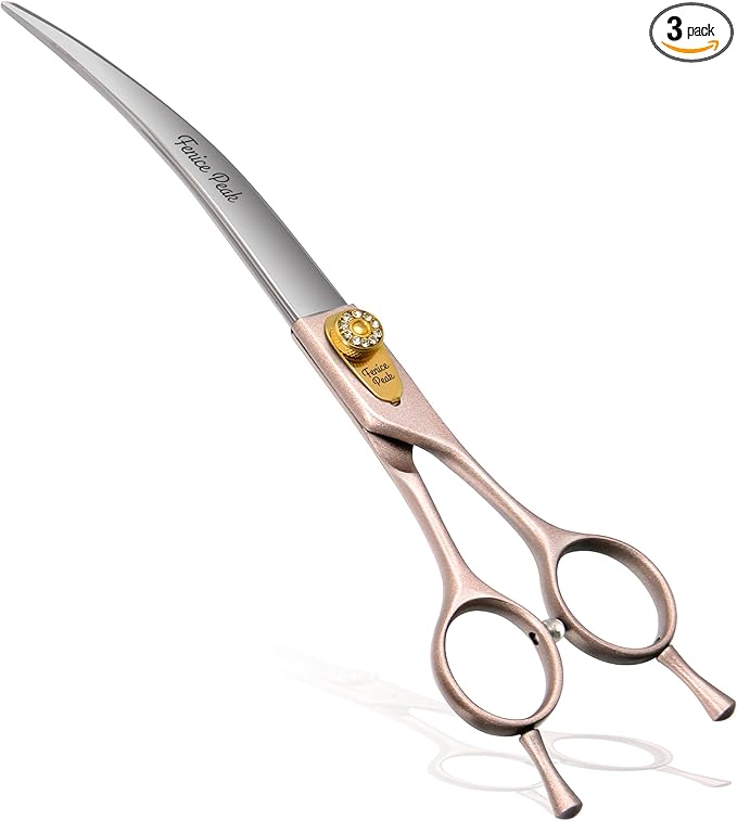 Fenice Peak Professional Curved Dog Grooming Scissors 7.5'' Rose Gold 440C Stainless Steel Pet Cutting Shears Safety Trimming Shearing for Dogs Cats-PawvioPets