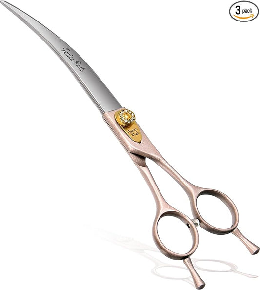 Fenice Peak Professional Curved Dog Grooming Scissors 7.5'' Rose Gold 440C Stainless Steel Pet Cutting Shears Safety Trimming Shearing for Dogs Cats-PawvioPets