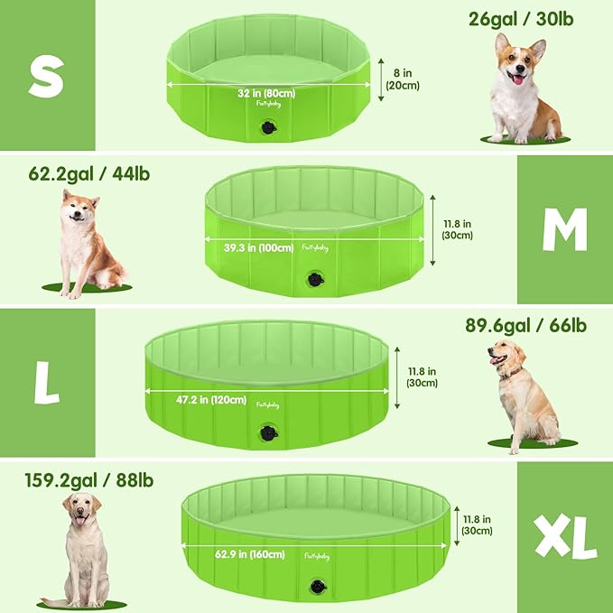 Furrybaby Dog Pool Foldable Dog Pools for Dogs Swimming Pool with Hard Plate Collapsible Pet Bath Pool Kiddie (Green 47'')-PawvioPets