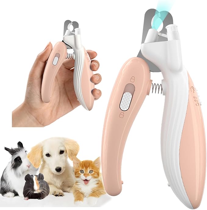 Cat Dog Pet Nail Clippers with Light, Llluminates Cat Dog Nails or Bloodline,Safety Pet Nail Clipper for Dogs, Cats, Rabbits Sharp No Nail Splitting (Pink)-PawvioPets
