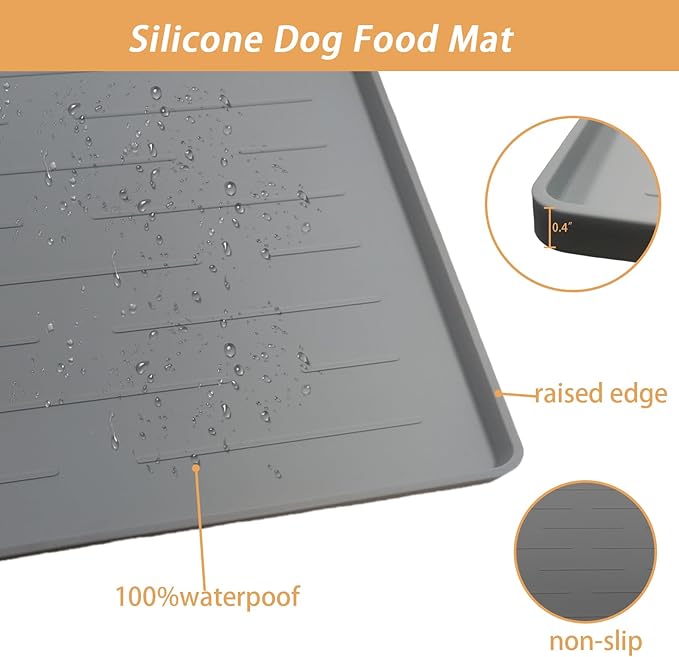 24" x 16" Dog Food Mat, Silicone Pet Mats for Food and Water, Nonslip Pet Feeding Mats for Floors, Dog Cat Bowl Mat with Raised Edges, Dark Green-PawvioPets