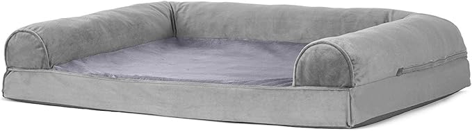 Furhaven Orthopedic Dog Bed for Large/Medium Dogs w/ Removable Bolsters & Washable Cover, For Dogs Up to 55 lbs - Faux Fur & Velvet Sofa - Smoke Gray, Large-PawvioPets