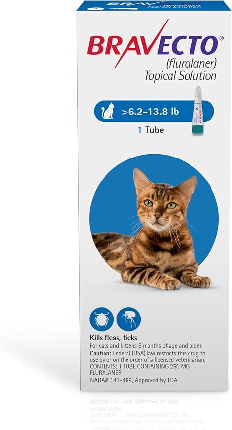 BRAVECTO Topical Solution for Cats, Flea & Tick, 12 Week Supply, >6.2-13.8 lbs., Blue Box-PawvioPets