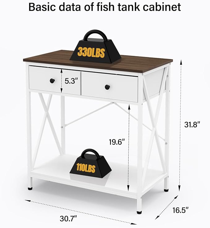 Fish Tank Stand 29 Gallon: Sturdy Aquarium Stand with Accessories Storage - Metal Fish Tank Table for 20-29 Gallon Reptile Breeder Turtle Terrarium - 30.7"x16.5" Weight Capacity 330 lbs-PawvioPets