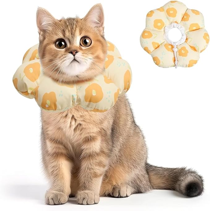 ComSaf Cat Cone Collar Soft - Cat Cones to Stop Licking e Collar for Cats After Surgery, Elizabethan Collar for Kitten Recovery, Comfortable Soft e Collar Cone for Small Cats, Yellow Flowers, S-PawvioPets