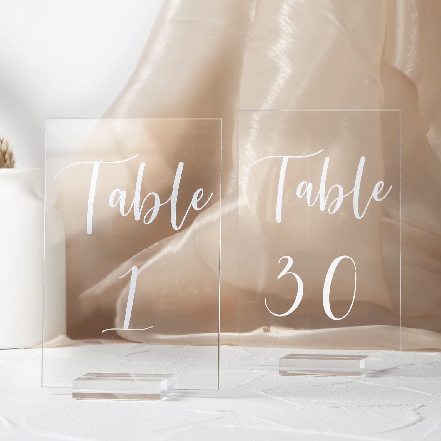 UNIQOOO Acrylic Wedding Table Number 1-30 with Stands | 4x6 inch Printed Calligraphy, Sign and Holder | Perfect for Wedding, Reception, Centerpiece Decoration, Event, Party