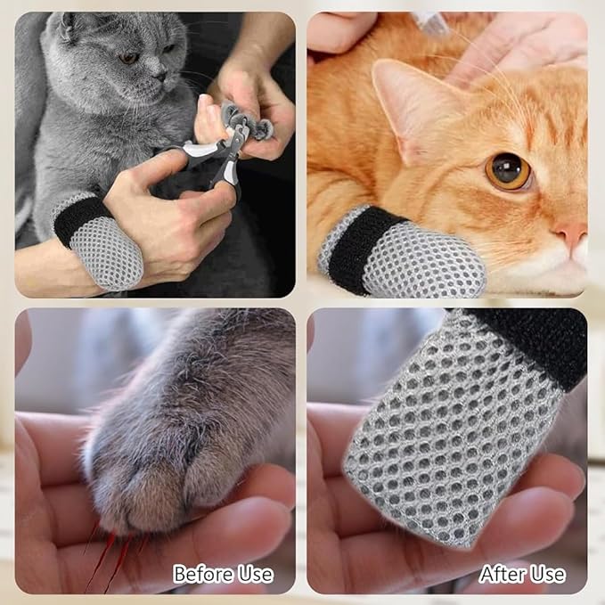 8 Pack Cat Mittens to Prevent Scratching, Adjustable Breathable Mesh Cat Booties & Claw Covers - Anti Scratch Gloves for Bathing, Nail Trimming - 4 Black & 4 Grey, Paw Inner Diameter up to 1.57 Inches-PawvioPets