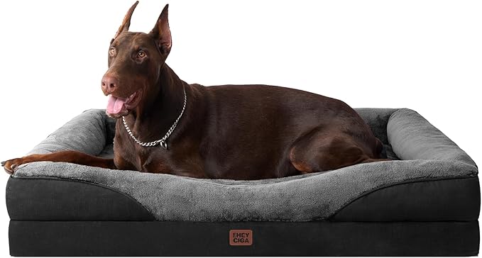 EHEYCIGA Memory Foam XL Dog Bed for XLarge Sized, Extra Large Orthopedic Dog Sofa with Sides and Waterproof Liner, Washable Pet Couch with Removable Cover, 48x35x7.5 Inch, Grey/Black-PawvioPets