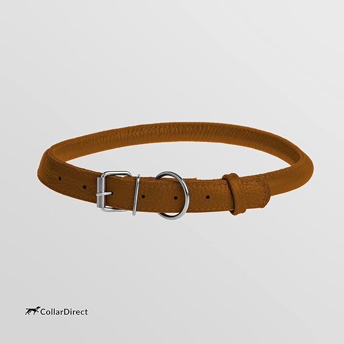 CollarDirect Rolled Leather Dog Collar, Soft Padded Round Puppy Collar, Handmade Genuine Leather Collar Dog Small Large Cat Collars 13 Colors (8-11 Inch, Cinnamon Textured)-PawvioPets