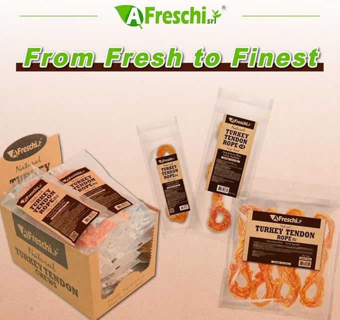 Afreschi Natural Turkey Tendon Rope (L) 1 Unit per Pack, Dog Treats for Signature Series, All Natural Human Grade Puppy Chew, USA-Sourced Turkey Tendon, Hypoallergenic, Rawhide Alternative-PawvioPets