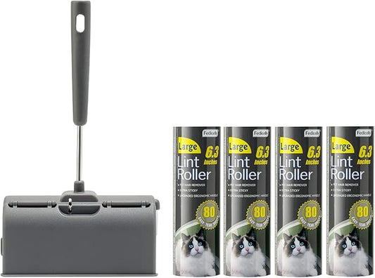 Fedicelly Lint Rollers Pet Hair Extra Sticky Furniture,Cat Dog Hair Remover Laundry Clothes Carpet, 6.3 inches Wider with 320 Sheets Large Lint Remover Brush for Couch-PawvioPets