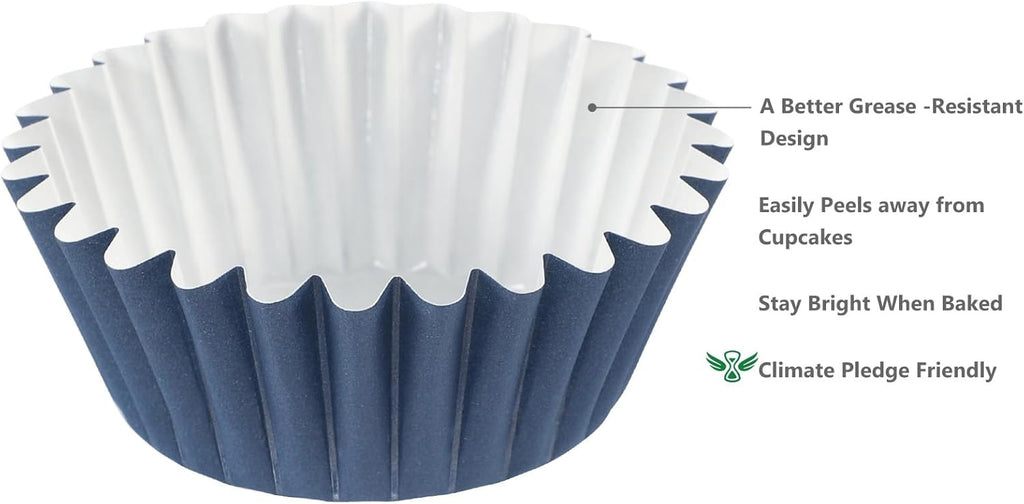 Caperci Grease-Resistant Standard Cupcake Liners 150 Counts - Heavy Duty Paper Muffin Baking Cups, Odorless, No Muffin Pan Needed, Easily Peels (Navy Blue)