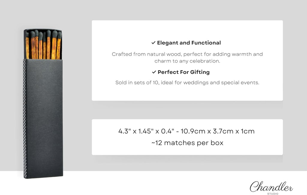Chandler Studio 10 Boxes - Wooden Matchsticks in a Blank Matchbox with White/Black Matchboxes Colorful Tips (4" Matchboxes, 10 Boxes)