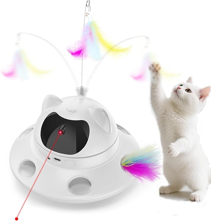 Cat Laser Toy,Automatic Laser cat Toy 3-in-1 Interactive Automatic Motion Activated Moving 6 Holes Whack A Mole Feather, USB Rechargeable Electronic Smart Sensor Kitten Toys for Indoor Exercise-PawvioPets