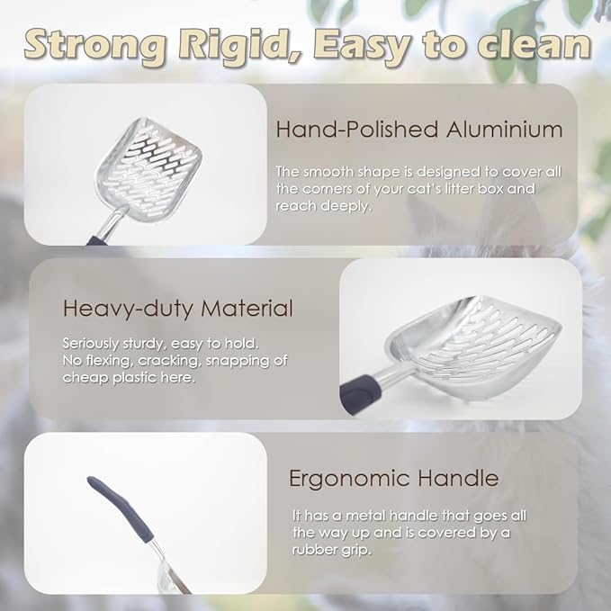 Aluminum Cat Litter Scoop in Holder, Non-Stick Cat Poop Scooper with Holder, Fast Sifting Kitten Poop Lifter and Caddy (Blue)-PawvioPets