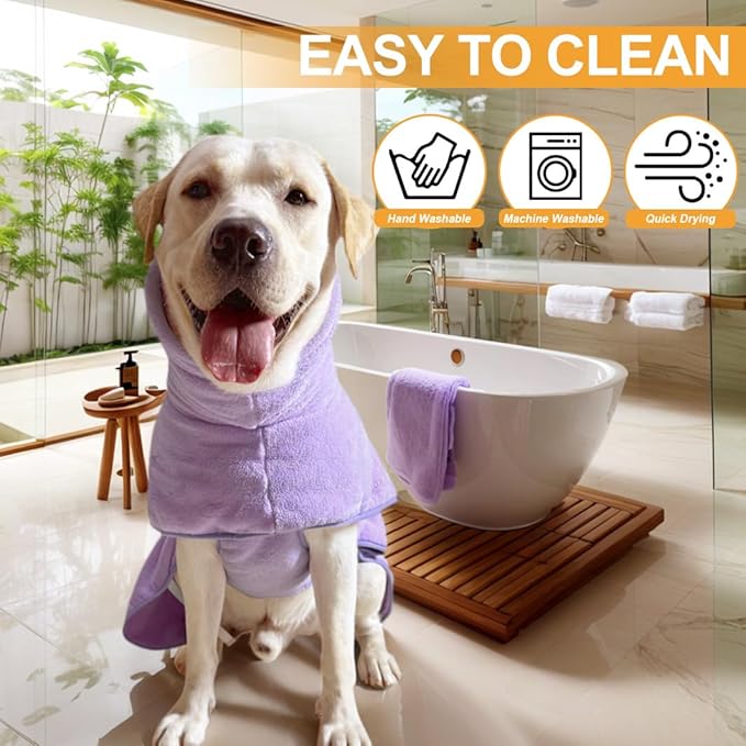 Giant Dog Bath Bubble, Quick Drying Super Absorbent Used for After Bathing, Warm Dog Towels, Adjustable Hoodies and Belts for Pet Dogs Bath Clothes Products(Purple, 6XL)-PawvioPets