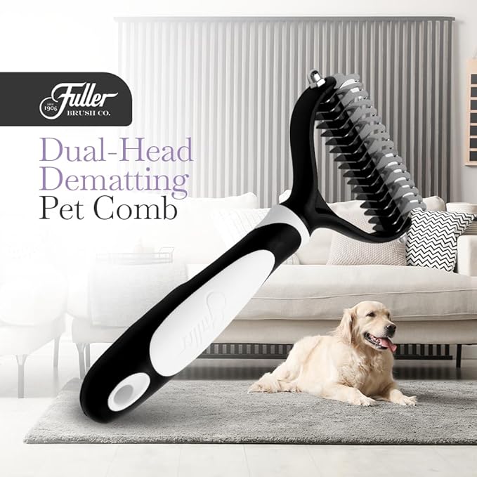Fuller Brush Dual-Head Dematting Pet Comb - Stainless Steel Teeth with Slightly Sharp Edges - 7 Narrow-Gap & 9 Wider-Gap on Other Side - Use to Remove Stubborn Fur & For Grooming Dogs & Cats-PawvioPets