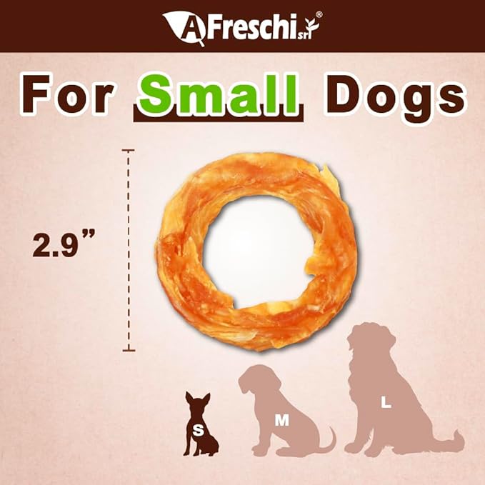 Afreschi Natural Turkey Tendon Ring (S) 40 Units/Box, Dog Treats for Signature Series, All Natural Human Grade Puppy Chew, USA-Sourced Turkey Tendon, Hypoallergenic, Rawhide Alternative-PawvioPets