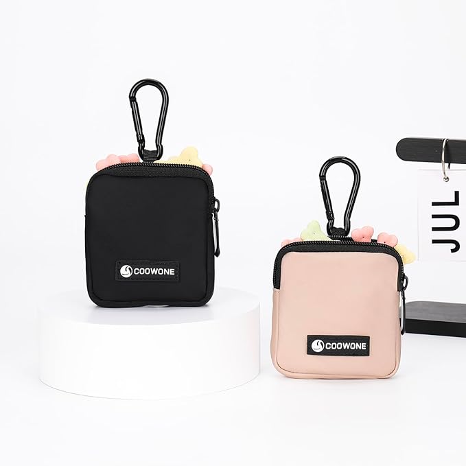 Dog Treat Pouch 2 PCS, Waterproof Small Dog Treat Bag for Leash, Hands Free Puppy Walking Bag with Carabiner, Pet Poop Bag Holder for Pet Puppy Travel or Outdoor Use, Zipper Closure to Avoid Spilling-PawvioPets