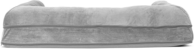 Furhaven Orthopedic Dog Bed for Large Dogs w/ Removable Bolsters & Washable Cover, For Dogs Up to 95 lbs - Faux Fur & Velvet Sofa - Smoke Gray, Jumbo/XL-PawvioPets