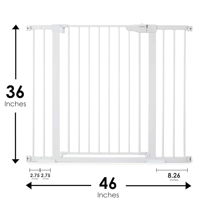 Cumbor 36" Extra Tall Baby Gate for Dogs and Kids with Wide 2-Way Door, 29.7"- 46" Width, and Auto Close Personal Safety for Babies and Pets, Fits Doorways, Stairs, and Entryways, White-PawvioPets