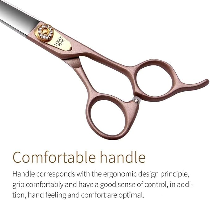 Fenice Peak 8'' Dog Straight Scissors for Grooming 440C Stainless Steel Rose Gold Professional Pet Trimming Scissors Sharp Blades Cutting for Dogs and Cats Shears-PawvioPets