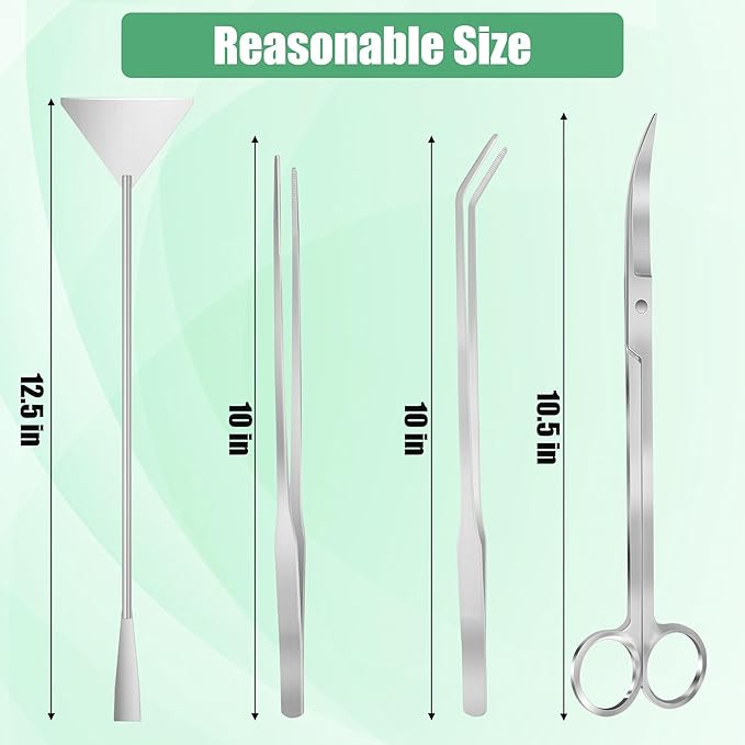 Aquarium Aquascape Tools Kit, 4 in 1 Anti-Rust Aquatic Plant Aquascaping Tool Stainless Steel Black Tweezers Scissors Spatula for Aquarium Tank Clean Fish Tank Aquascape Accessories Set-PawvioPets
