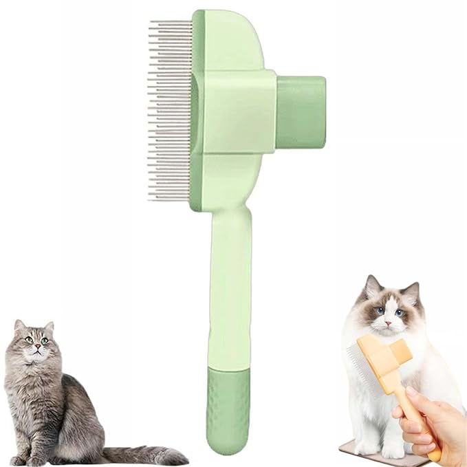 Avatore Zenbrush Cat Comb, Zen Brush for Cats, 2025 Upgraded Cat Brush with Release Button, Flea Comb for Cats, Click Self Cleaning Pet Hair Removal Combs-PawvioPets