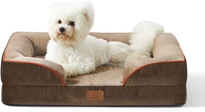 Bedsure Orthopedic Dog Bed Medium Size Dogs - Washable Medium Dog Cat Bed Waterproof, Comfort Pet Couch Sofa with Washable Removable Cover, Pets Bed with Nonskid Bottom, Brown, 28"-PawvioPets
