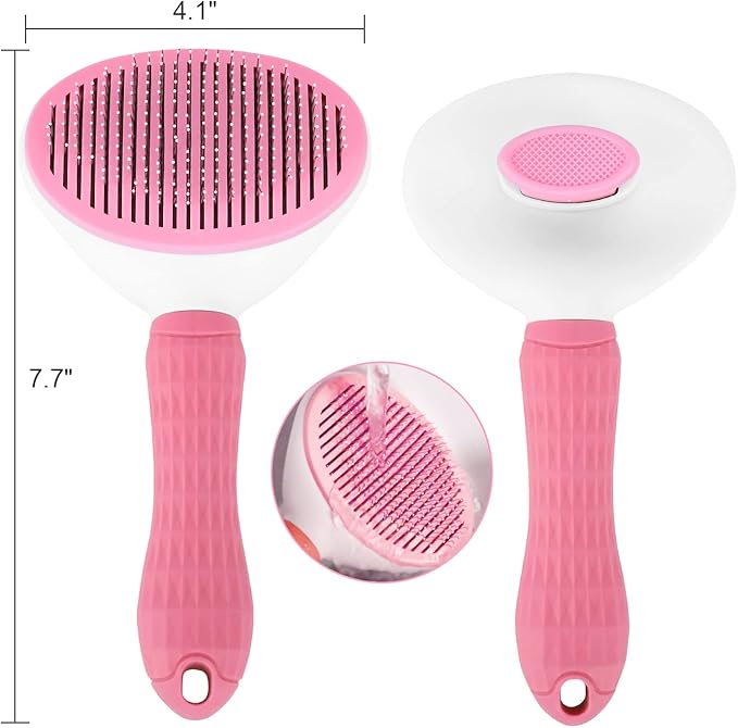Depets Self Cleaning Slicker Brush, Dog Cat Bunny Pet Grooming Shedding Brush - Easy to Remove Loose Undercoat, Pet Massaging Tool Suitable for Pets with Long or Short Hair Pink-PawvioPets