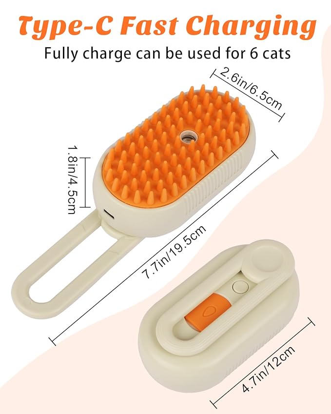 6 in 1 Cat Steam Brush for Shedding, Portable Anti-Static Grooming Comb for Cats & Dogs, Steam Misting Water Brush, Self-Cleaning Pet Hair Remover, Indoor Cat Spray Brushes for Cats & Dogs-PawvioPets