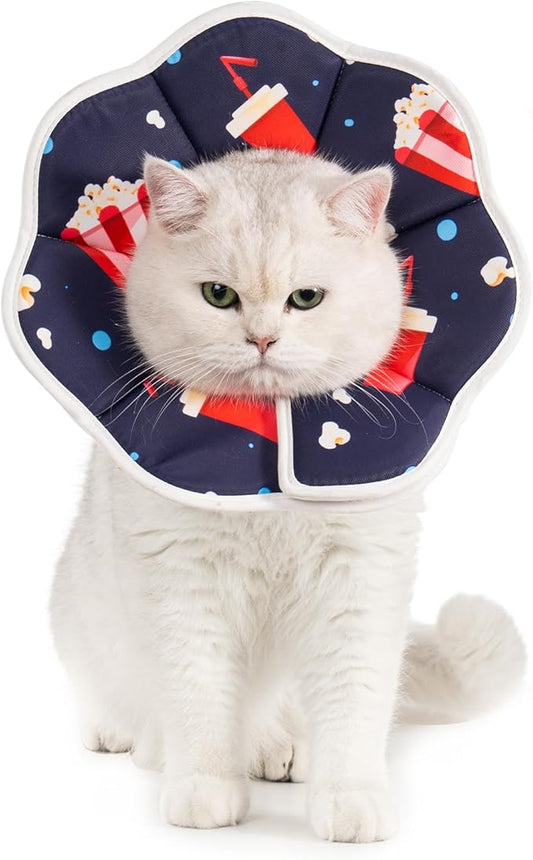 Avont Soft Cat Recovery Cone Collar, Adjustable Lightweight Kitten E-Collar for Small Dogs, Comfortable Neck Donut Stop Licking Scratching After Surgery -Popcorn(XS)-PawvioPets