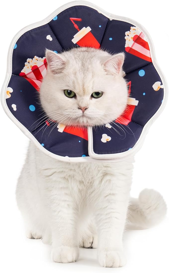 Avont Soft Cat Recovery Cone Collar, Adjustable Lightweight Kitten E-Collar for Small Dogs, Comfortable Neck Donut Stop Licking Scratching After Surgery -Popcorn(S)-PawvioPets