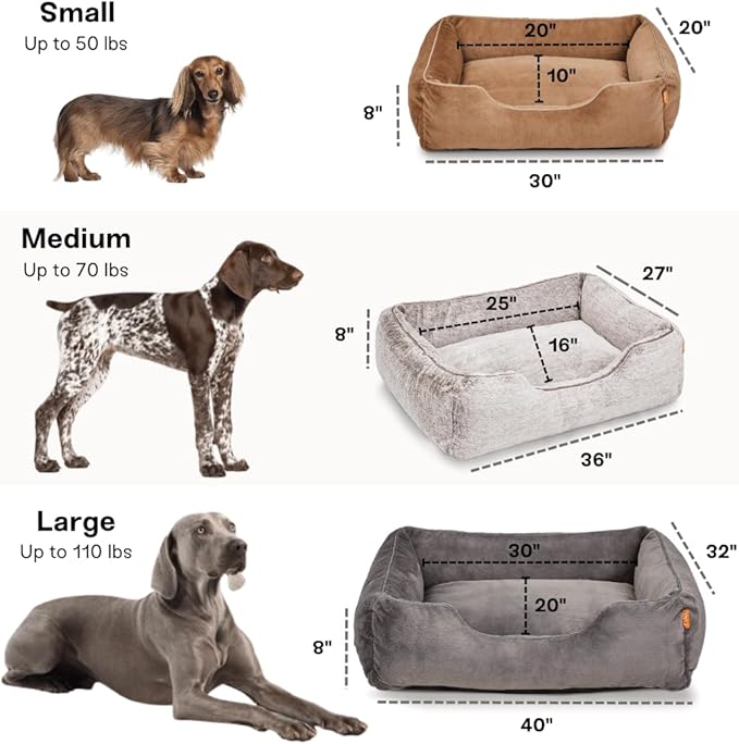 FUZI Luxury Aesthetic Dog Bed for Large Dogs with Washable Cover, Pet Couch, Pet Bed with Sides, Non-Slip Bottom, Soft and Durable Calming Dog Bed, Faux Rabbit Fur, Large 31.75x23.6x9.5 Light Brown-PawvioPets