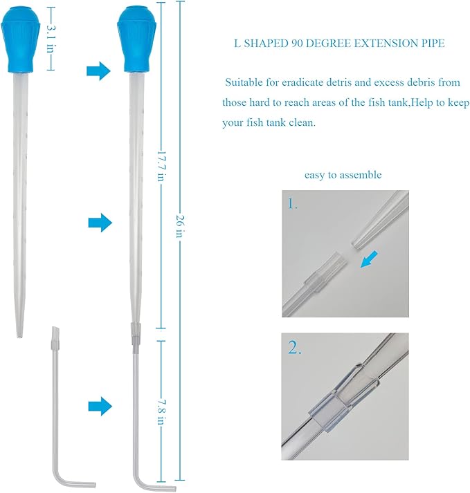 Aquarium Coral Feeder Fish Feeder Waste Clean Tool Manual Cleaner Water Changer Fish Tank Cleaning Tool Siphon Dropper Waste Remover Aquatic Bottom Pipette (25IN)-PawvioPets