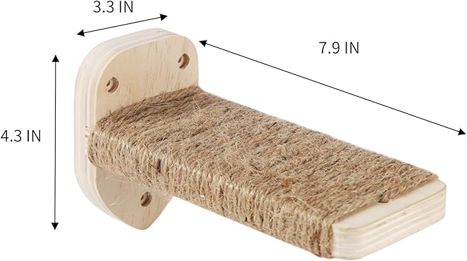 3 Pcs Cat Wall Steps, Cat Shelves and Perches for Wall, Wall-Mounted Cat Climbing Shelf with Hemp Rope Covered, Cat Wall Furniture Steps Set with Scratching Pads for Cats Playing and Climbing (Wood)-PawvioPets